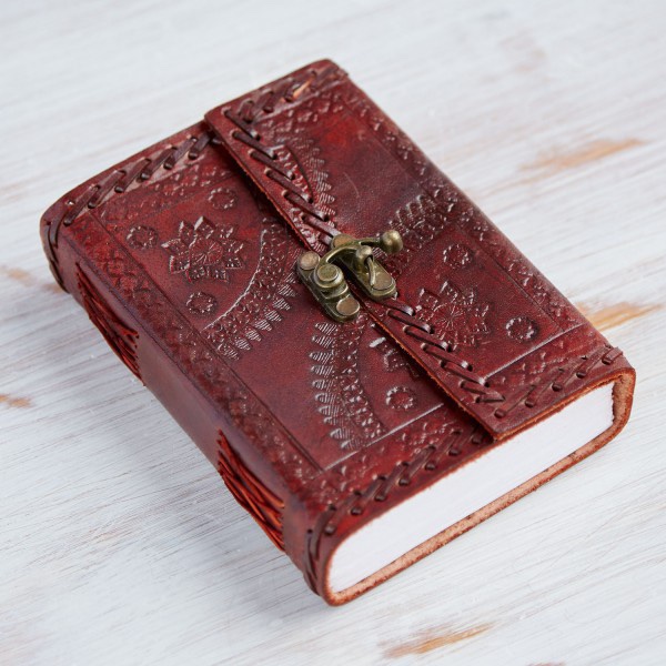 Fair Trade Indra Medium Stitched Embossed Leather Journal