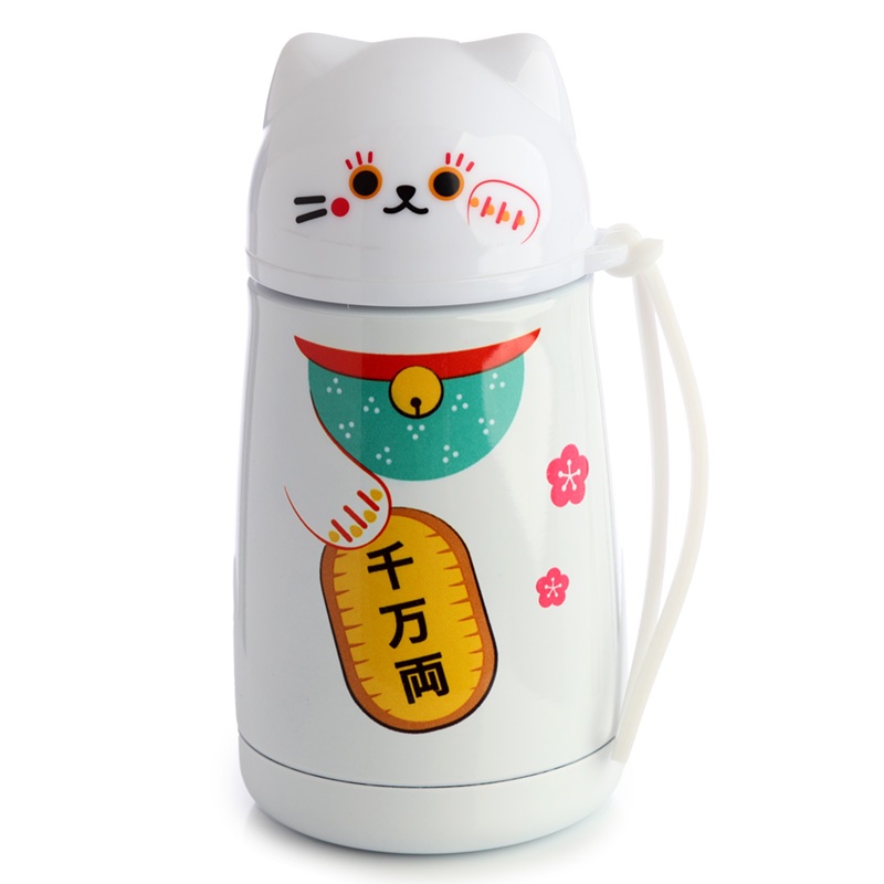 Maneki Neko Lucky Cat Shaped Stainless Thermal Bottle 300ml