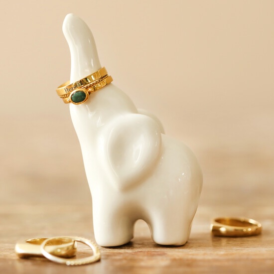 WHITE CERAMIC ELEPHANT RING HOLDER