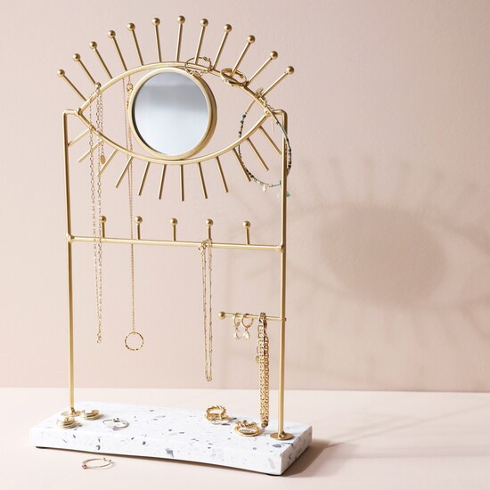 EYE MIRROR AND JEWELLERY HOLDER WITH TERRAZZO BASE