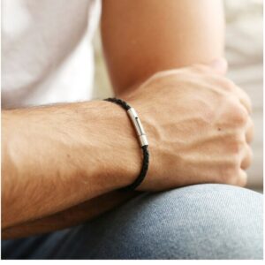 MEN'S SLIM BLACK WOVEN LEATHER BRACELET - LARGE