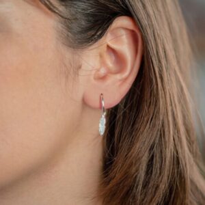 STERLING SILVER FEATHER CHARM HOOP EARRINGS