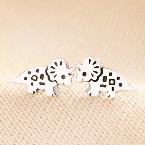 STERLING SILVER TRICERATOPS DINOSAUR STUD EARRINGS