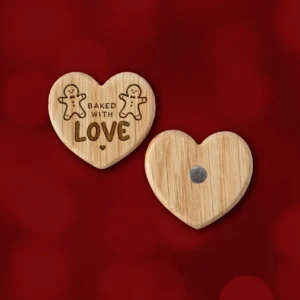 Baked With Love' Christmas Oak Heart Magnet