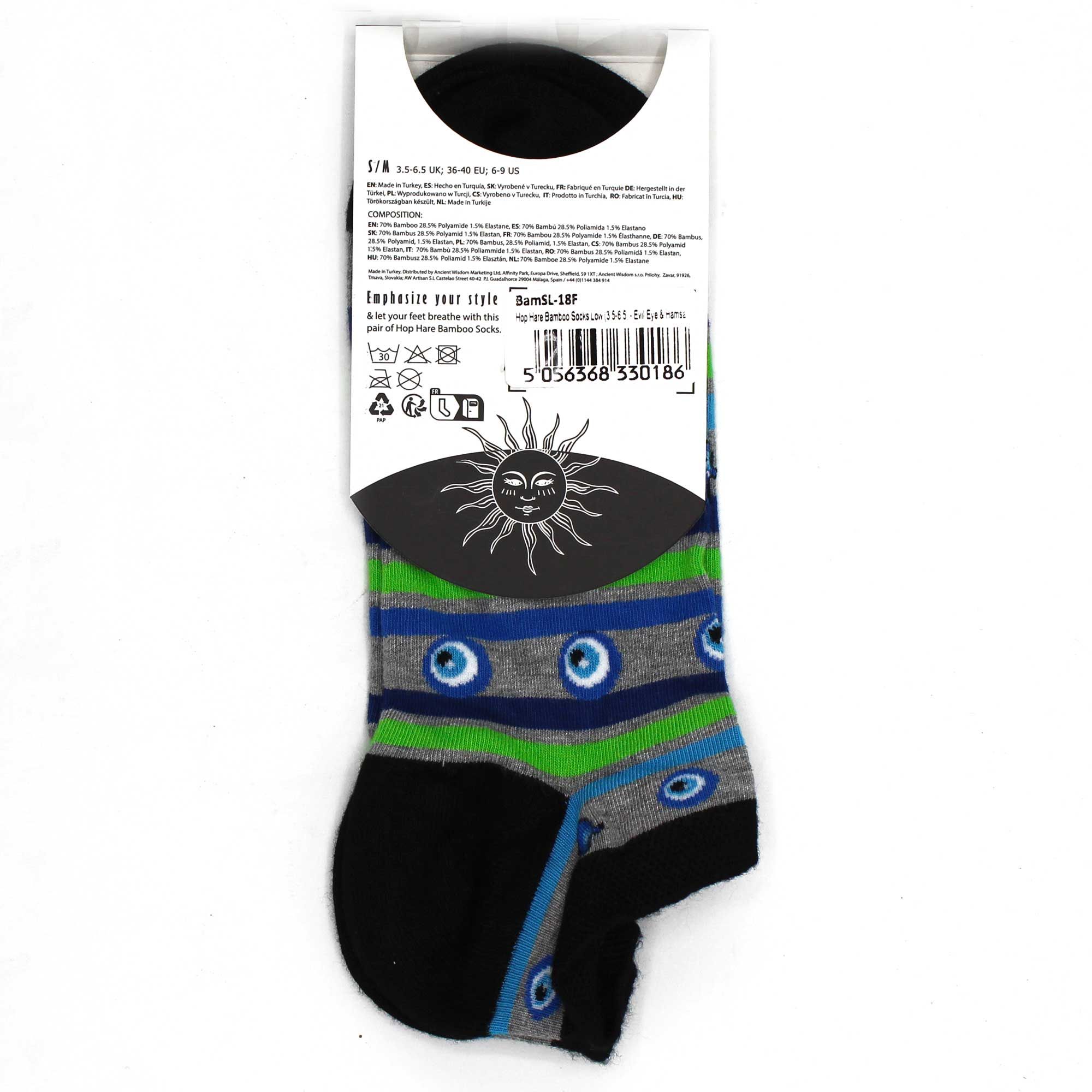 S/M Hop Hare Bamboo Socks Low (3.5-6.5) - Evil Eye & Hamsa - Image 4
