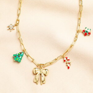 Festive Charm Paperclip Chain Necklace in Gold