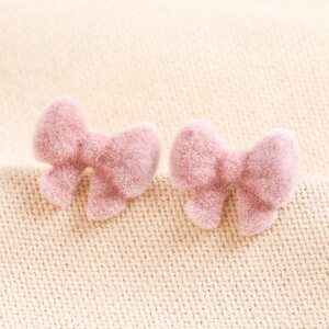 Pink Velvet Bow Stud Earrings