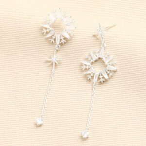 Snowflake and Star Chain Drop Earrings in Silver