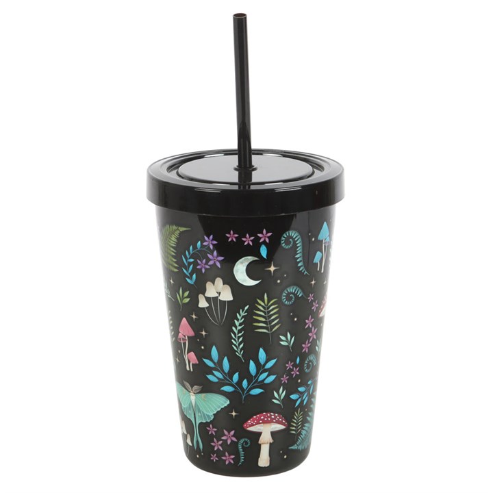 Dark Forest Print Plastic Tumbler with Straw - Image 2