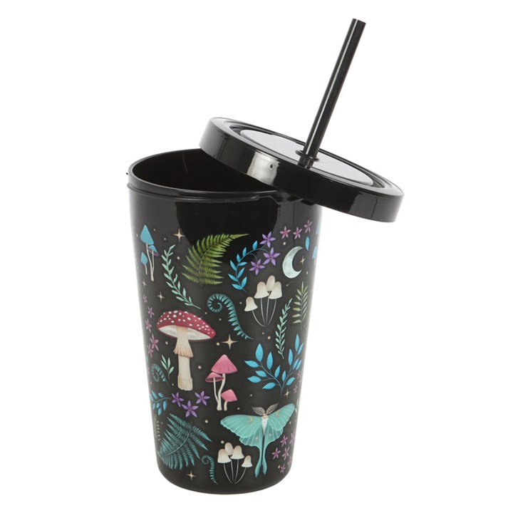 Dark Forest Print Plastic Tumbler with Straw - Image 3