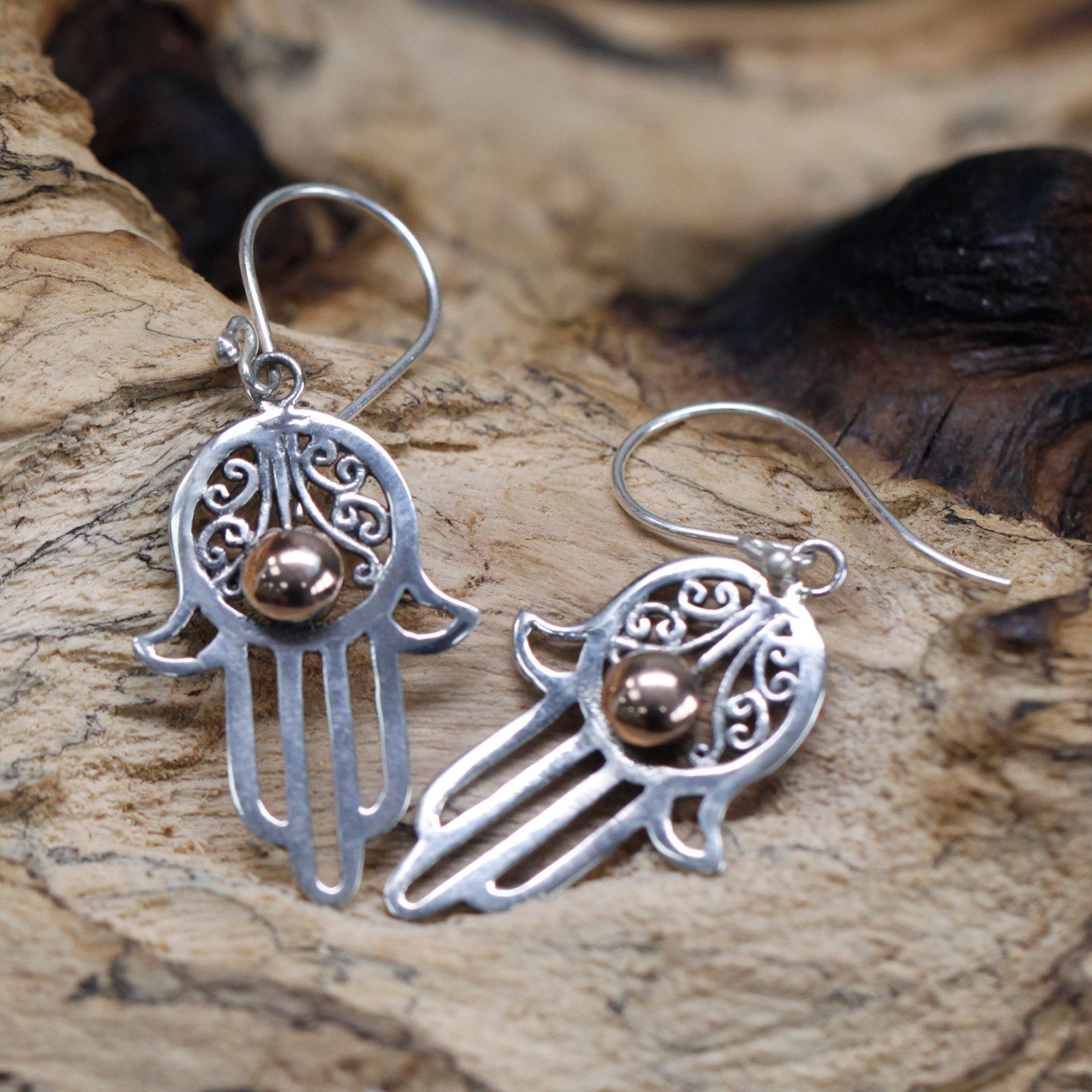 Silver & Gold Earring - Hamsa - Image 3