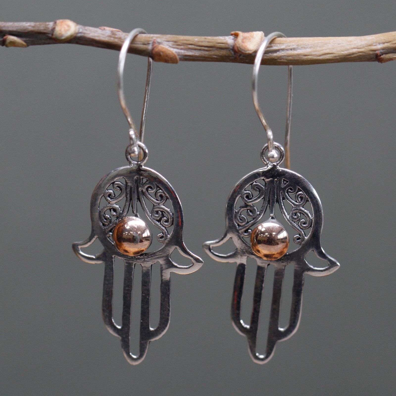 Silver & Gold Earring - Hamsa - Image 2