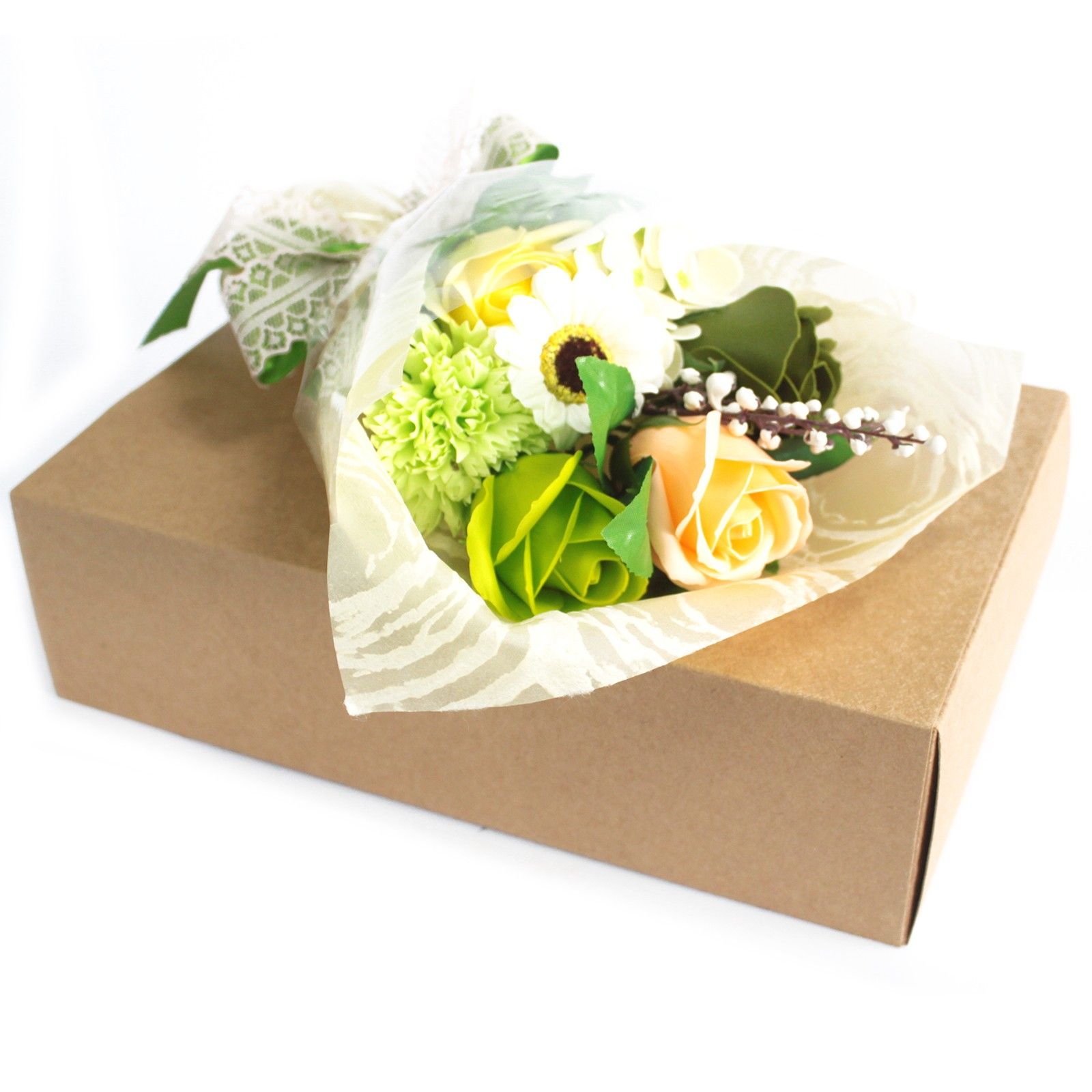 Boxed Hand Soap Flower Bouquet - Greens - Image 2