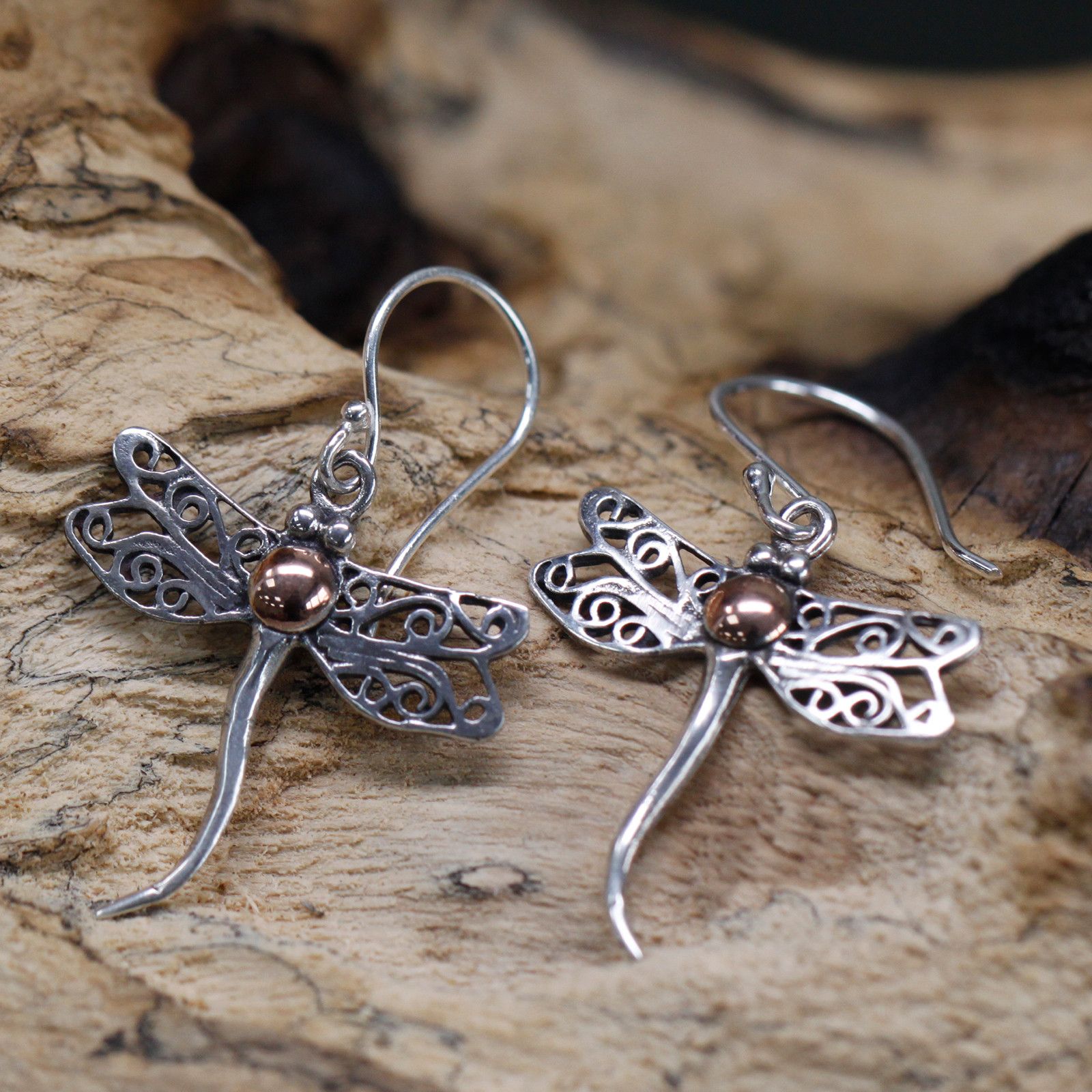 Silver & Gold Earring - Dragonflies - Image 3