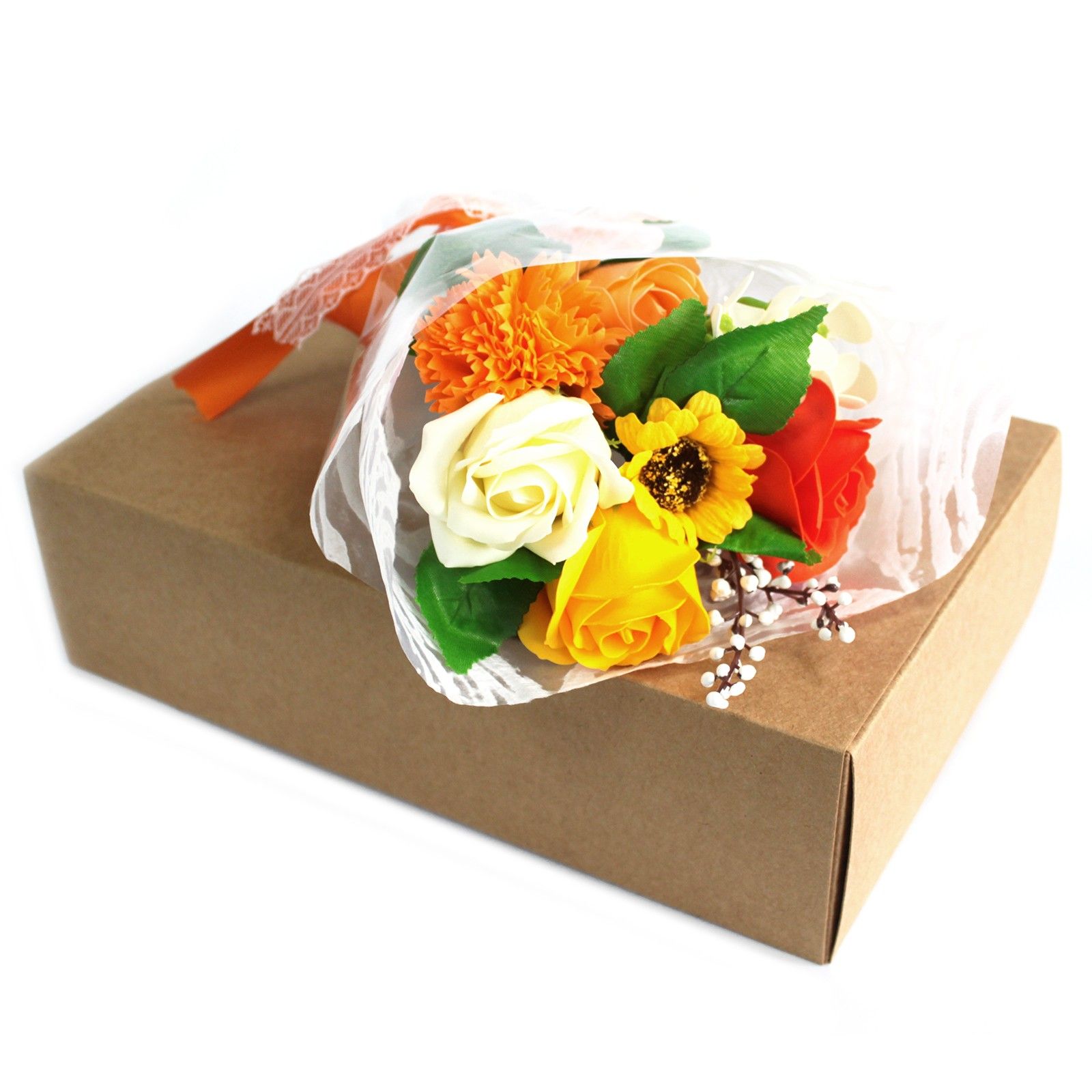 Boxed Hand Soap Flower Bouquet - Orange - Image 2