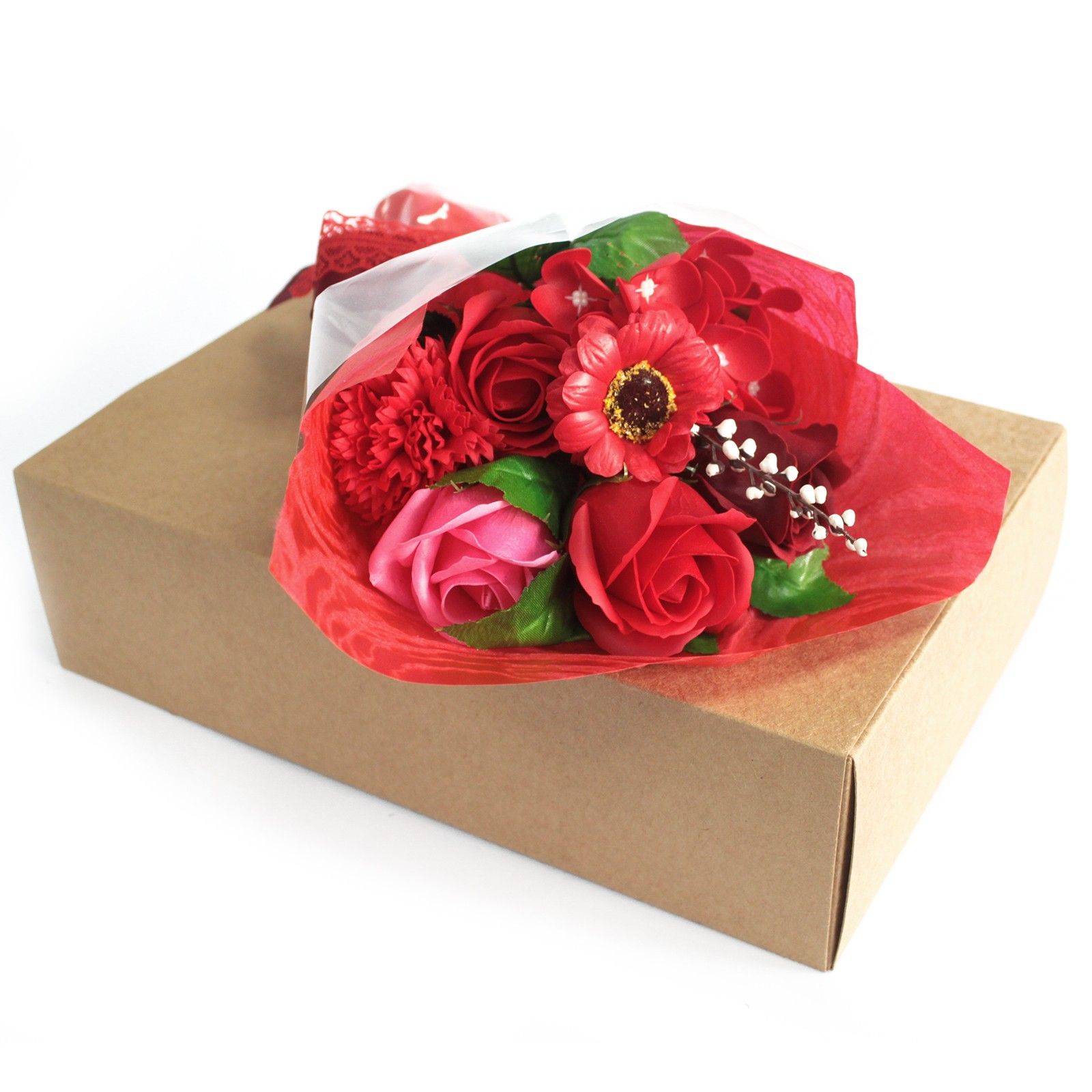 Boxed Hand Soap Flower Bouquet- Red - Image 2