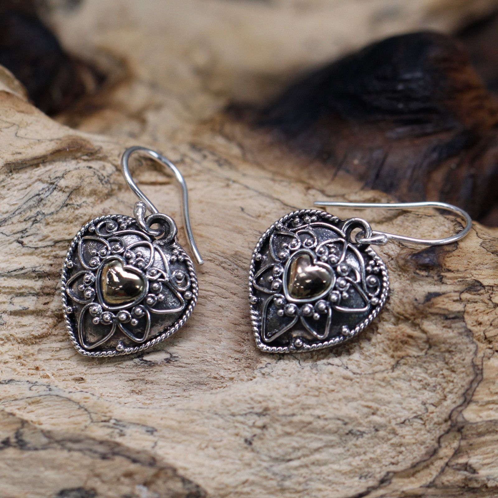 Silver & Gold Earring - Mandala Hearts - Image 2
