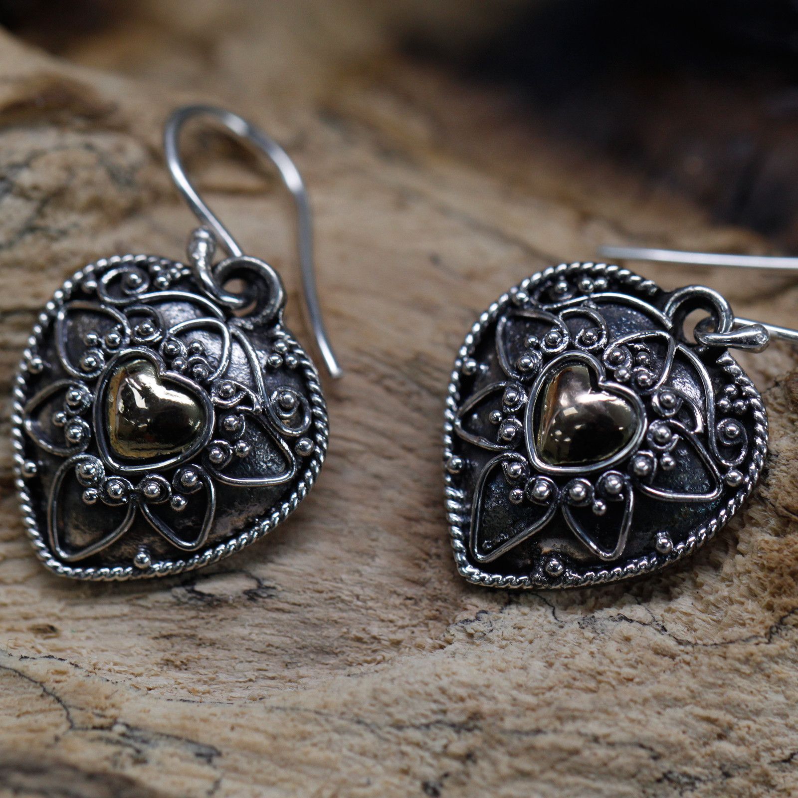 Silver & Gold Earring - Mandala Hearts - Image 3