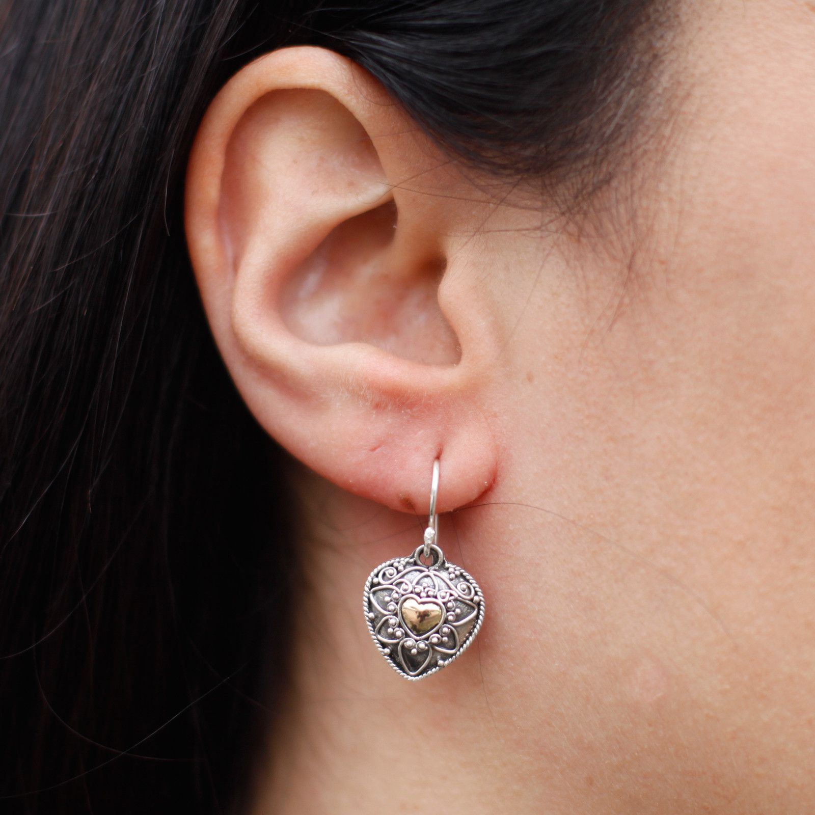 Silver & Gold Earring - Mandala Hearts - Image 8