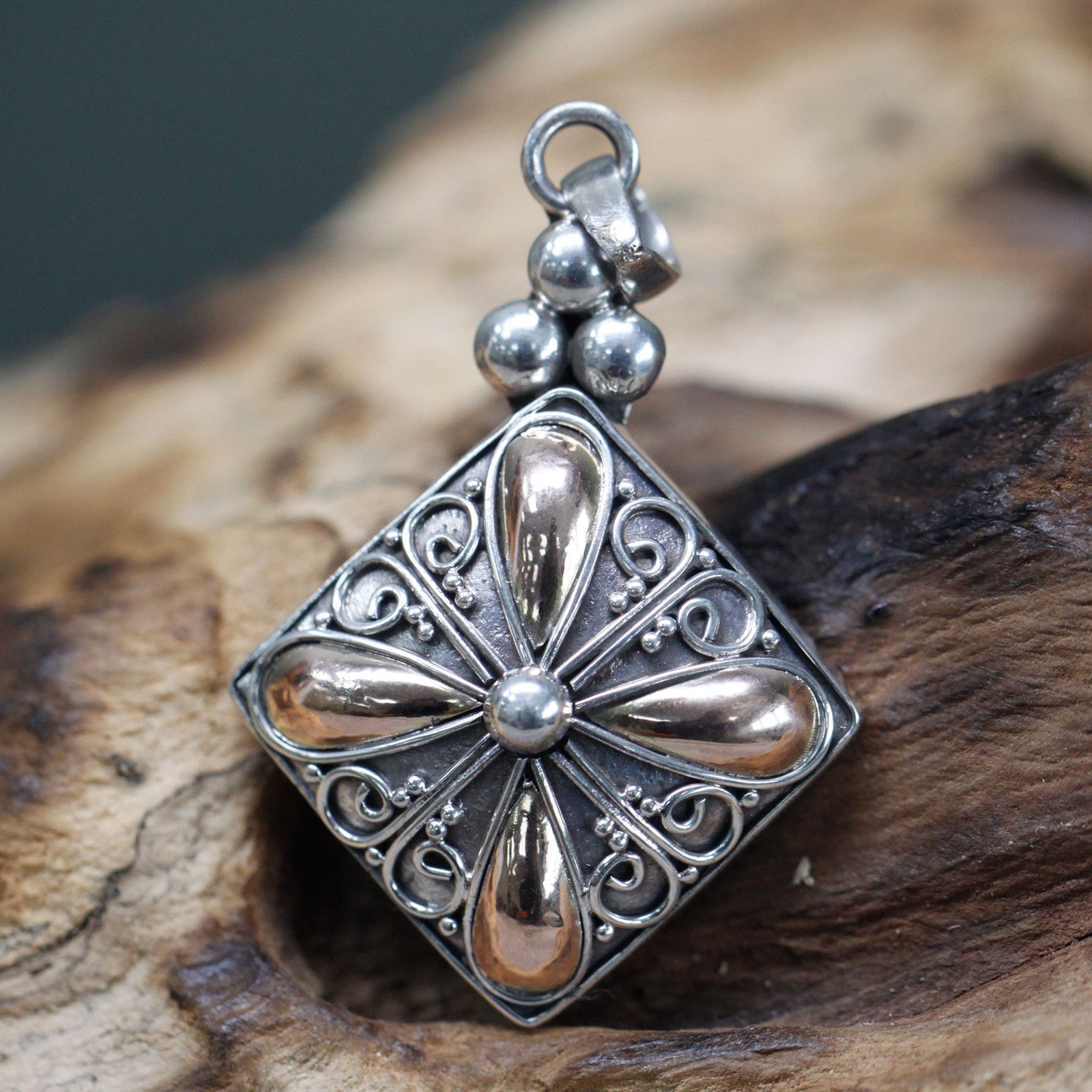 Silver & Gold Pendant - Square Drop - Image 2